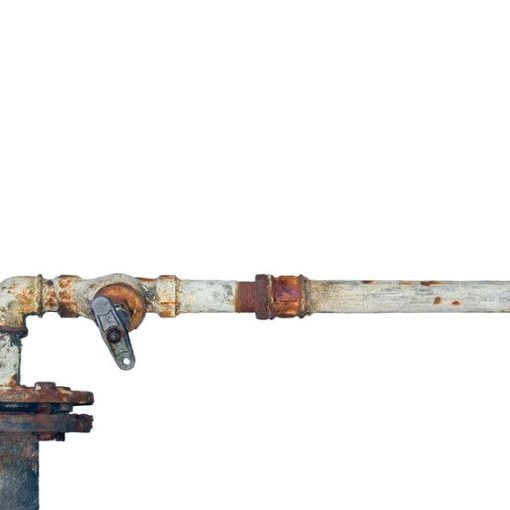 Old rusty pipes, aged weathered isolated grunge rust iron pipeline and plumbing connection joints, industrial tap fittings, faucets, valve, large detailed horizontal closeup